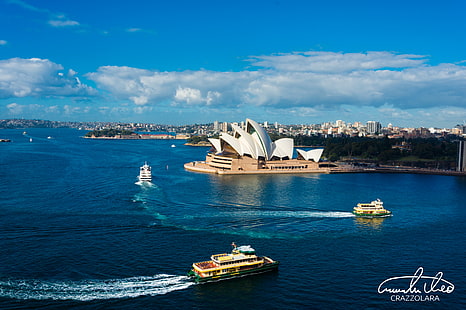 sydney opera house, theater, harbor, ships, sydney, australia, HD wallpaper HD wallpaper