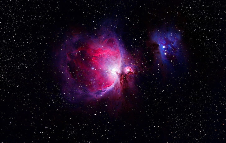 black, purple, and blue galaxy, Great Orion Nebula, space, universe, HD wallpaper
