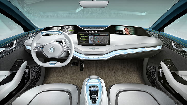 4k, Skoda Vision X, electric car, interior, HD wallpaper