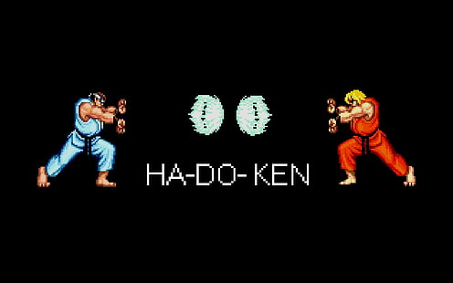 Street Fighter Ha-do-ken Ken and Ryu illustration, Street Fighter, retro games, video games, pixels, Hadouken, HD wallpaper HD wallpaper