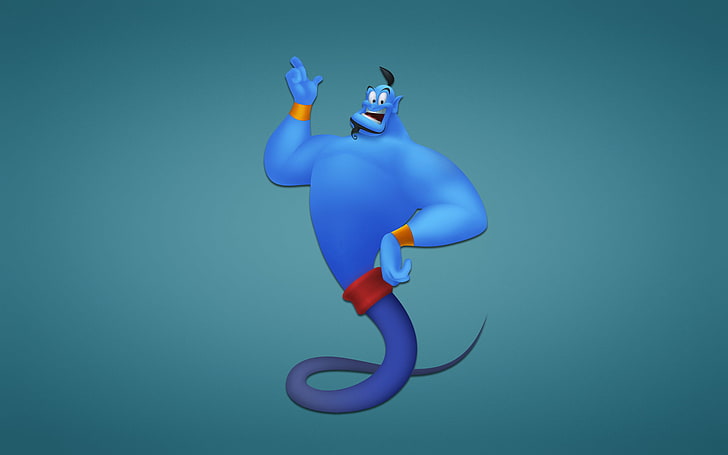 genie illustration, gin, blue background, Aladdin, Disney, HD wallpaper