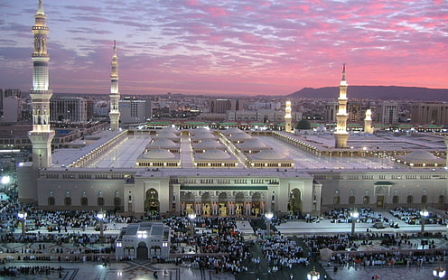 Meca Madina Masjid, construção branca, Paisagens urbanas, Religiosa, muçulmana, mesquita, Meca, HD papel de parede HD wallpaper