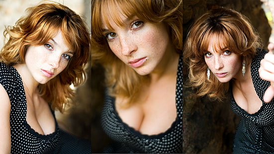 Vica Kerekes, scollatura, donne, capelli rossi, collage, attrice, Sfondo HD HD wallpaper