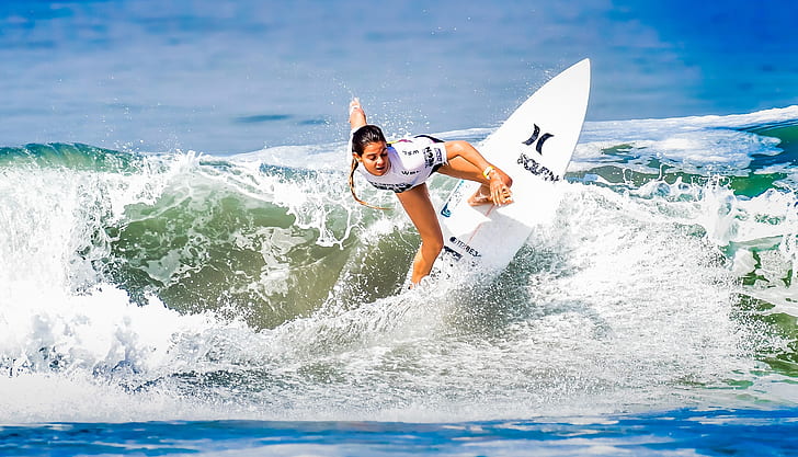 girl, the ocean, wave, Board, surfing, HD wallpaper