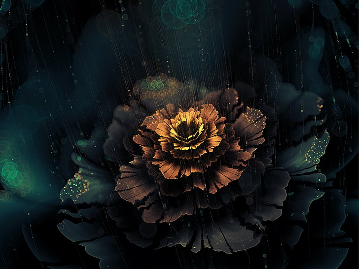 flowers, digital art, fractal flowers, fractal, artwork, dark, abstract, HD wallpaper