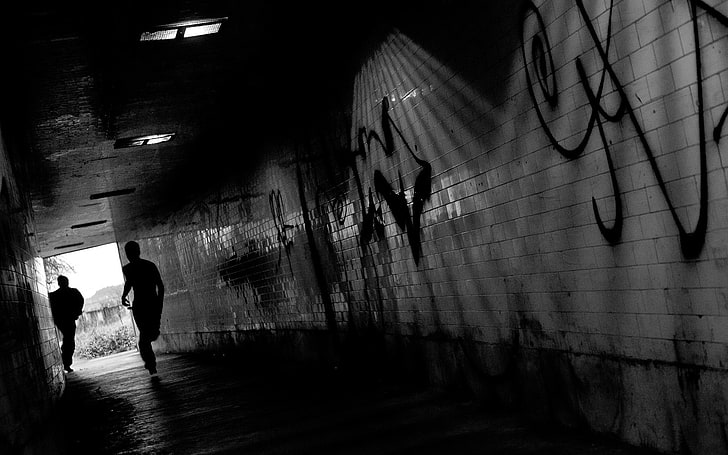Tunnel, Monochrom, Laufen, Menschen, HD-Hintergrundbild