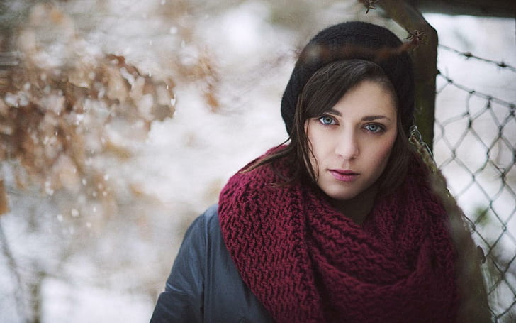 Girl Scarf Winter, dziewczyna, szalik, zima, Tapety HD