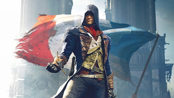 Assassin's Creed Unity Flag Hood HD, วิดีโอเกม, ธง, นักฆ่า, ลัทธิ, ฮูด, เอกภาพ, วอลล์เปเปอร์ HD