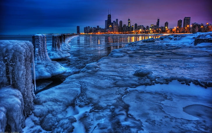 물 그림, 도시 풍경, 도시, 풍경, 시카고의 몸 근처 도시, HD 배경 화면
