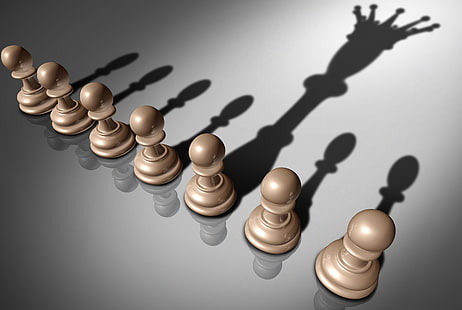 коричневая иллюстрация шахматной пешки, шахматы, королева, тень, пешка, HD обои HD wallpaper