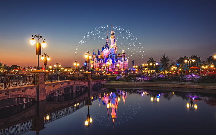 China Shanghai Disneyland Castle Night, Wallpaper HD