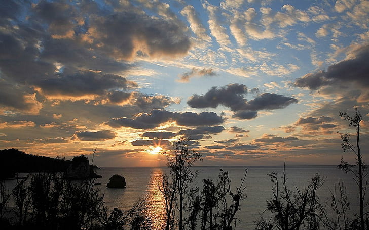 Abkühlender Sonnenuntergang an der Bucht, warm, kühl, frierend, Schönheit, 3d und Zusammenfassung, HD-Hintergrundbild