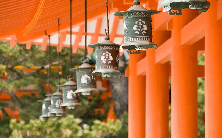gray-and-white lanterns, Japan, Asian architecture, HD wallpaper
