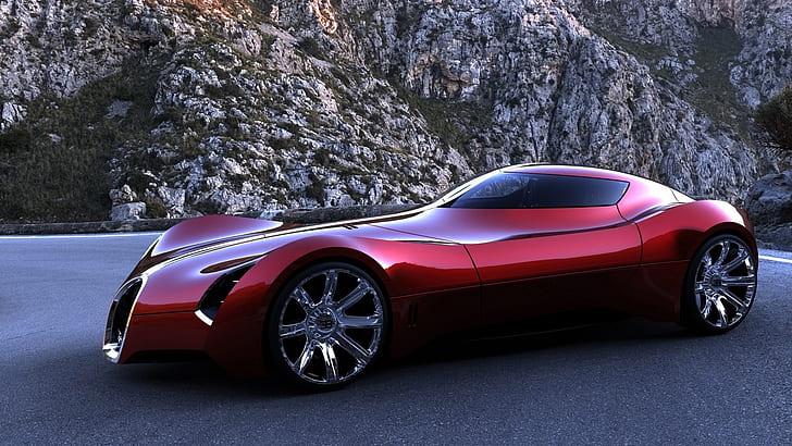 Bugatti Aerolithe concept supercar rojo, Bugatti, Concept, Red, Supercar, Fondo de pantalla HD