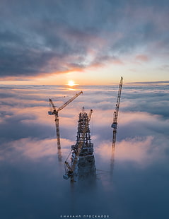 Wolken, Baustelle, Kräne (Maschine), Himmel, HD-Hintergrundbild HD wallpaper