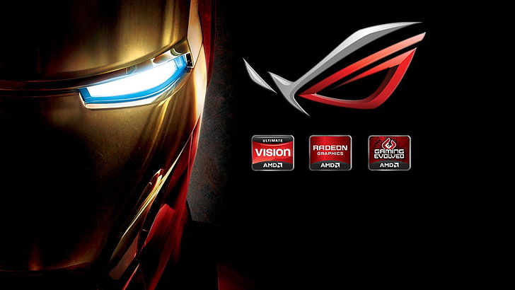 Iron Man and Asus logo, logo, brand, hi-tech, Iron man, company, mask, tony stark, Asus., HD wallpaper