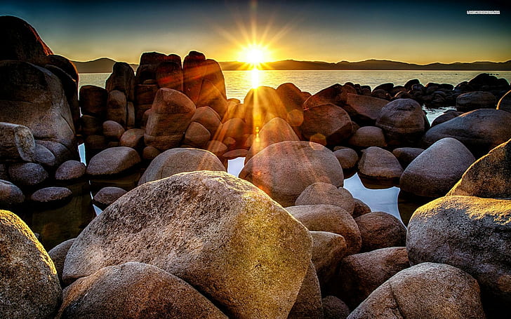 Incroyable, plage, lever de soleil, soleil, mer, ciel, roche, nature, 1920 x 1200, Fond d'écran HD