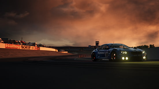 Assetto Corsa, race tracks, BMW, sunset, HD wallpaper HD wallpaper