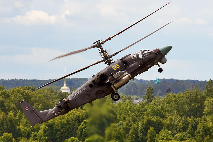 helicóptero apache gris, vuelo, helicóptero, ruso, Ka-52, choque, 