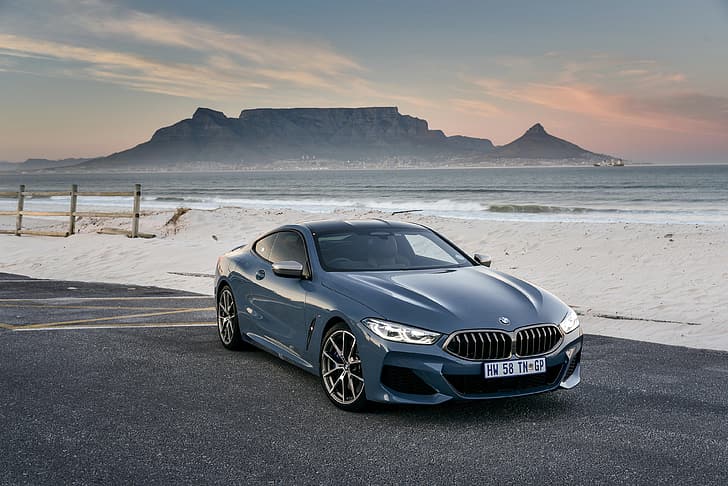 sand, shore, coupe, BMW, 2018, 8-Series, 2019, pale blue, M850i xDrive, Eight, G15, HD wallpaper