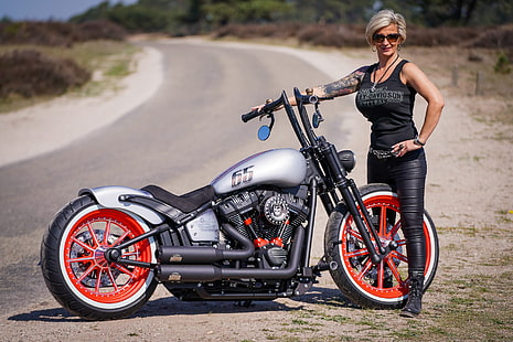  Motorcycles, Girls and Motorcycles, Biker, Custom Motorcycle, Harley-Davidson, Thunderbike Customs, Woman, HD wallpaper HD wallpaper