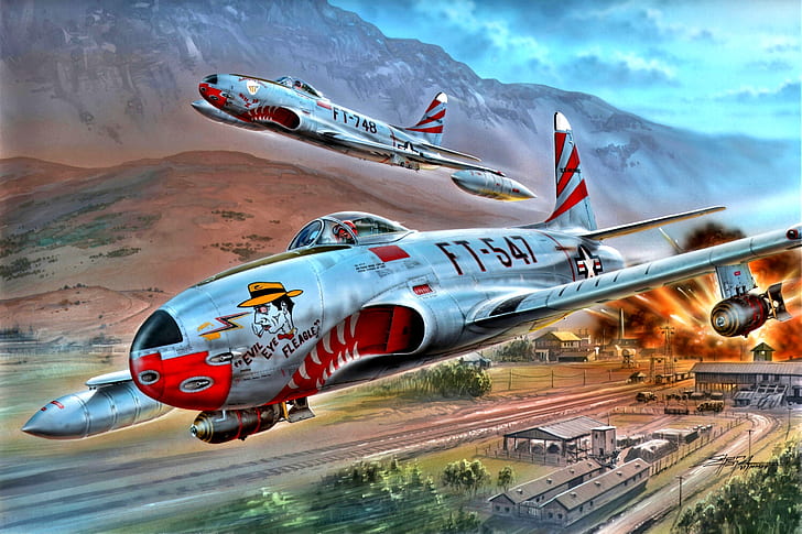 USAF, myśliwiec odrzutowy, wojna koreańska 1950-1953, Shooting Star, bomby, F-80C, Tapety HD