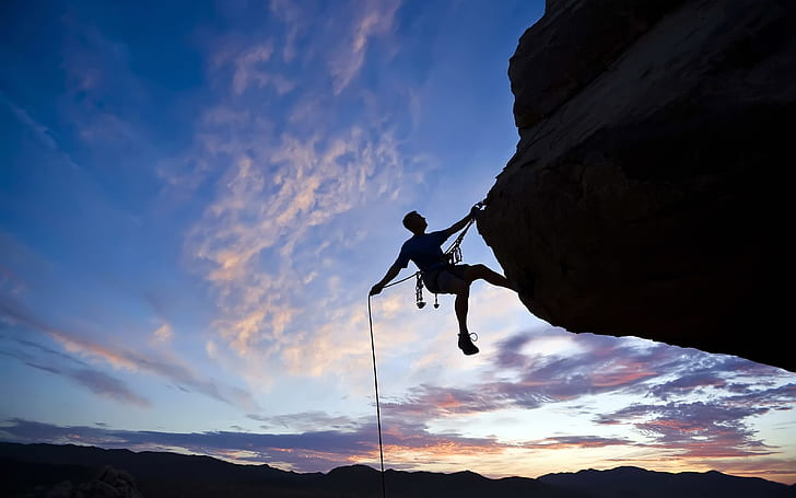 Coragem para desafiar a escalada do penhasco, silhueta de alpinismo, Penhasco, Escalada, Preto, HD papel de parede