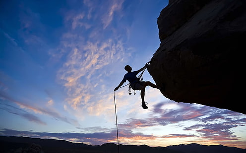 Coragem para desafiar a escalada do penhasco, silhueta de alpinismo, Penhasco, Escalada, Preto, HD papel de parede HD wallpaper