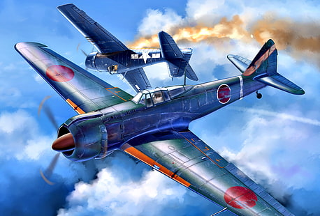 Kawasaki, базиран на превозвач изтребител, Ki-100, Втората световна война, Императорската армия на Япония, F6F-5, F6F Hellcat, радиален двигател, IJAAF, HD тапет HD wallpaper