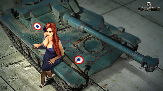 kız, şekil, sanat, tank, World of Tanks, Nikita Bolyakov, AMX ELC, HD masaüstü duvar kağıdı HD wallpaper