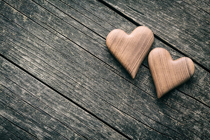 hearts, love, wood, romantic, wooden, valentine's day, HD wallpaper