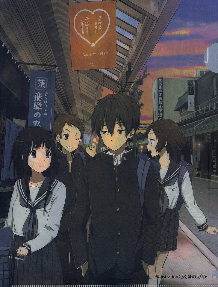 Hyouka, Chitanda Eru, Ibara Mayaka, Oreki Houtarou, Fukube Satoshi, Fondo de pantalla HD, fondo de pantalla de teléfono