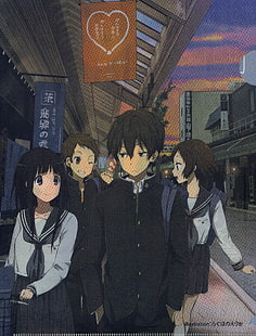 Hyouka, Chitanda Eru, Ibara Mayaka, Oreki Houtarou, Fukube Satoshi, Tapety HD HD wallpaper