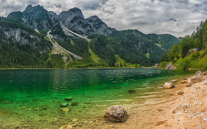 Vorderer Gosausee بحيرة جبلية طبيعية Salzkammergut النمسا Gossau النمسا خلفية المناظر الطبيعية HD 1920 × 1200، خلفية HD