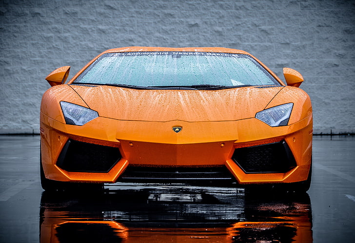 оранжевый Lamborghini Aventador, Lamborghini, оранжевый, суперкар, LP700-4, авентадор, передок, HD обои