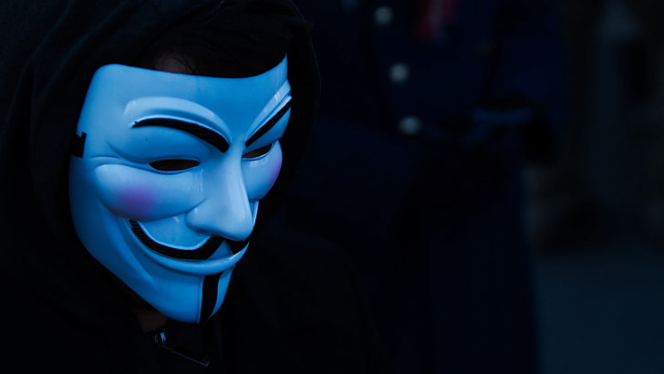 topeng, kerudung, Anonim, biru, topeng Guy Fawkes, Wallpaper HD