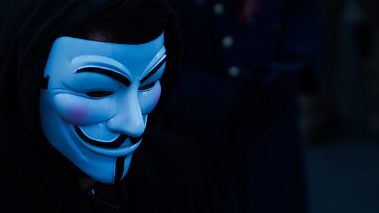 máscara, capuchas, anónimo, azul, máscara de Guy Fawkes, Fondo de pantalla HD HD wallpaper