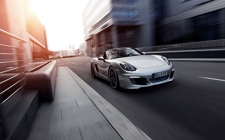 Auto, The city, Porsche, Convertible, Grey, The front, Boxter, HD wallpaper