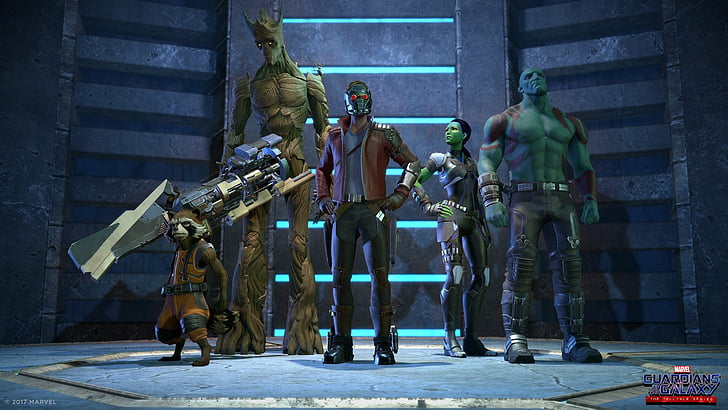Video Game, Guardians of the Galaxy: The Telltale Series, Drax The Destroyer, Gamora, Groot, Guardians of the Galaxy, Rocket Raccoon, Star Lord, HD wallpaper
