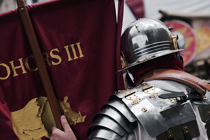 gray steel helmet, Rome, soldier, Ancient Rome, Legionnaire, armor, men, HD wallpaper
