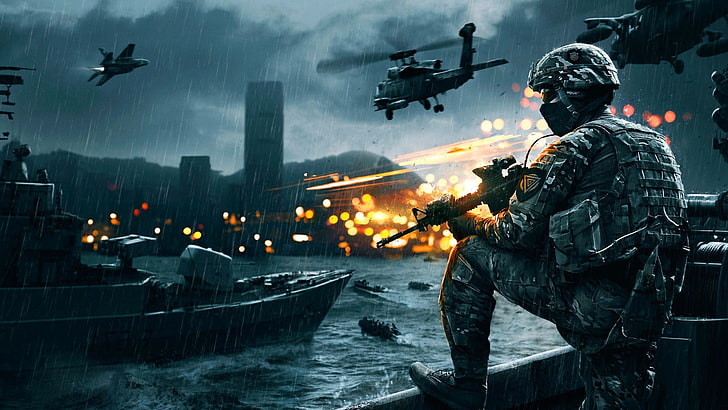 전장 4 : 해군 파업, 군인, 배, FPS, 헬리콥터, 게임, HD 배경 화면