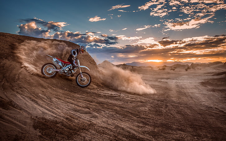 red and white dirt bike wallpaper, race, sport, motorcycle, HD wallpaper