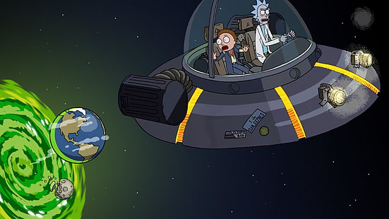 TV-show, Rick and Morty, Earth, Morty Smith, Portal, Rick Sanchez, Space Cruiser (Rick and Morty), Rymdskepp, HD tapet HD wallpaper