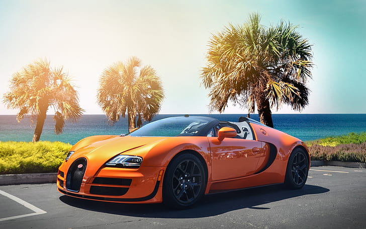 Bugatti veyron hypercar, orange color, Bugatti, Hypercar, Orange, Color, HD wallpaper