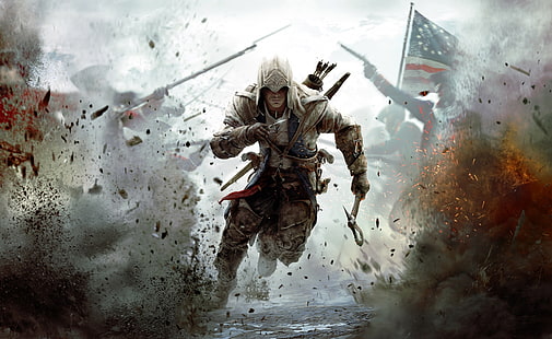 Assassin's Creed 3 Connor Free Running, Fondo de pantalla digital de Assassin's Creed, Juegos, Assassin's Creed, 2012, running, assassin's creed iii, assassin's creed 3, Fondo de pantalla HD HD wallpaper