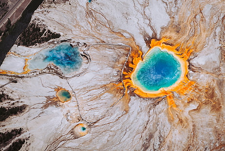 Grand Prismatic Spring, Surface, Scenic, Wyoming, Stany Zjednoczone, Tapety HD HD wallpaper