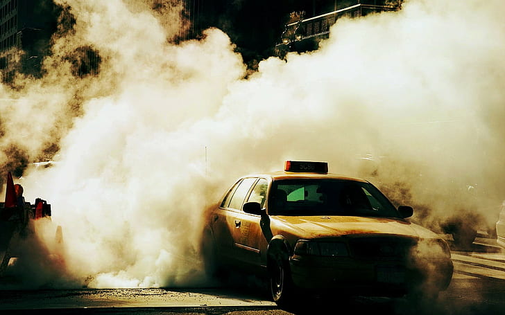 Такси Smoke Steam HD, градски пейзаж, дим, пара, такси, HD тапет
