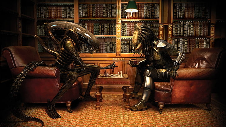 Alien vs.Predatore, Alieni (film), anime, scacchi, Predatore (film), Vino, Sfondo HD