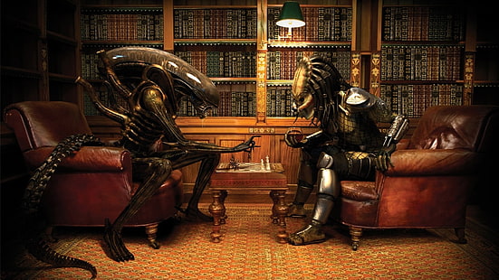 Alien Vs. Predator, Aliens (film), anime, Chess, Predator (film), Wine, Tapety HD HD wallpaper