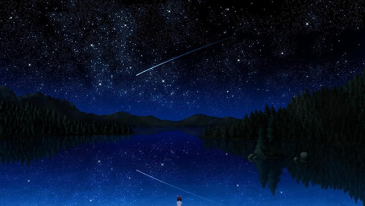 meteoro, estrela cadente, noite, céu noturno, estrelado, estrelas, espaço, HD papel de parede